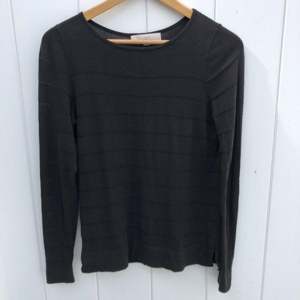 Ann Taylor Loft Long Sleeve Shirt Top Black Striped Tee Small